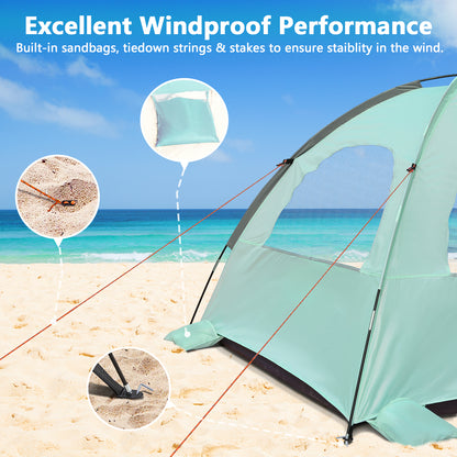 NXONE Beach Tent Sun Shade Shelter for 3/4/6 Person Person with UV Protection, Extended Floor, 3 Mesh Roll Up Windows & 8.0/8.5mm Fiberglass Rods丨Carry Bag Included